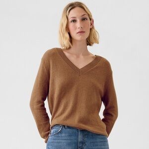 GAP NWT XXL CashSoft V-Neck Sweater in Camel Heather Brown • Soft Warm Cozy
